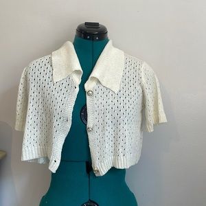 cropped collared short sleeved cardigan